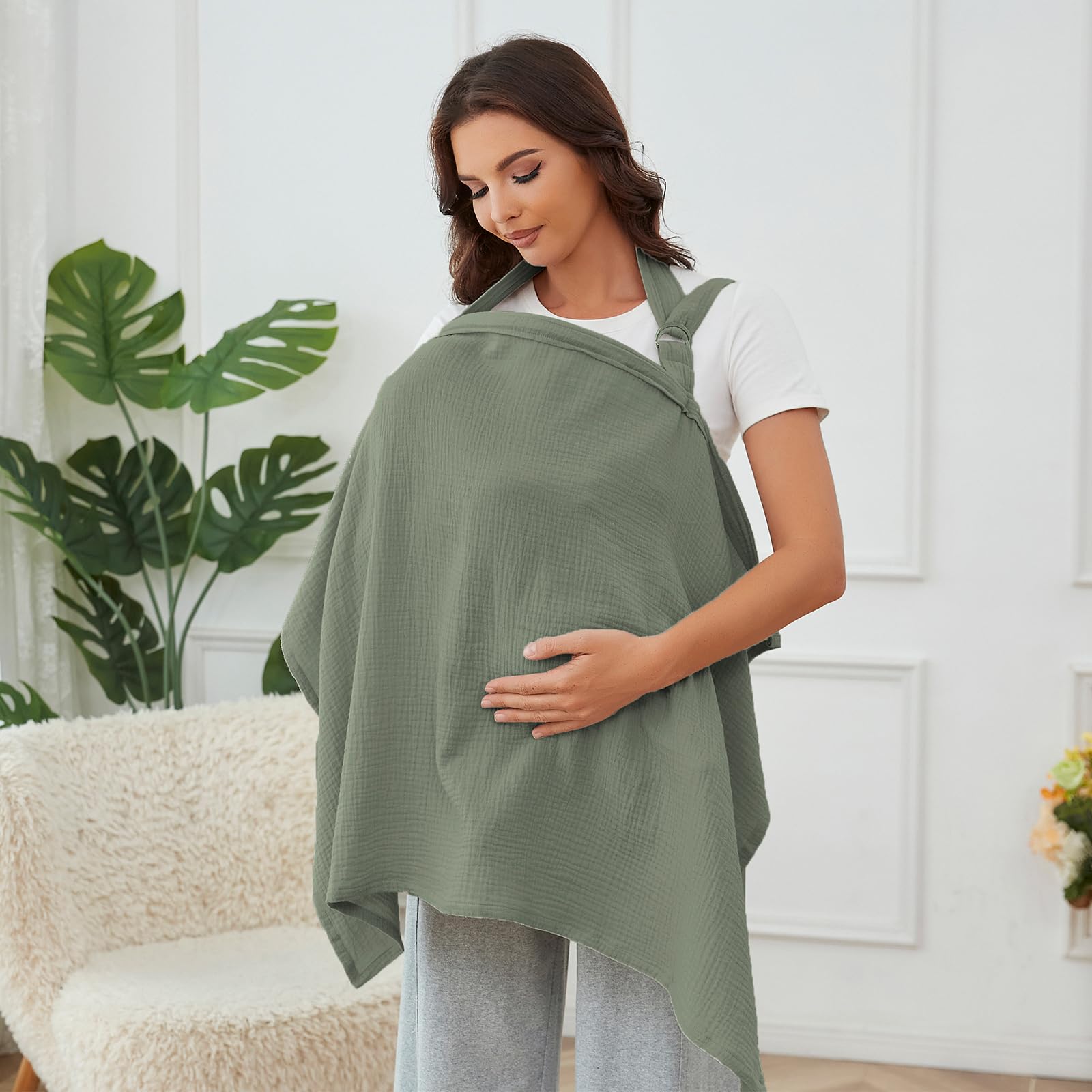 Zdolmy Muslin Nursing Cover Roman Green in closed setup for private feeding.