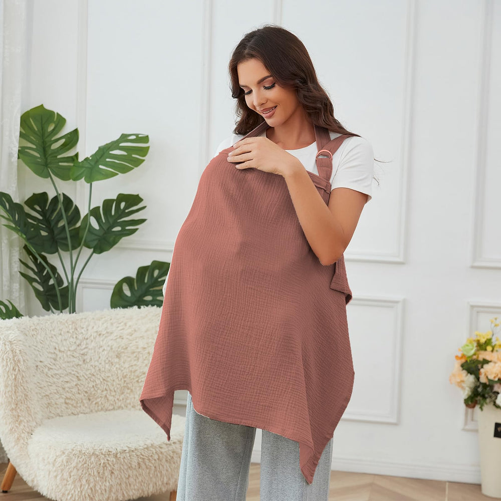Zdolmy nursing cover with rigid hoop offers baby visibility and enhanced air flow.