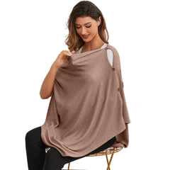 Zdolmy nursing cover chestnut on model demonstrates breathable cozy fabric for everyday comfort.