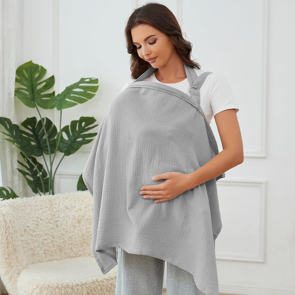 Zdolmy nursing cover grey muslin fabric offering soft, breathable comfort for mother and baby