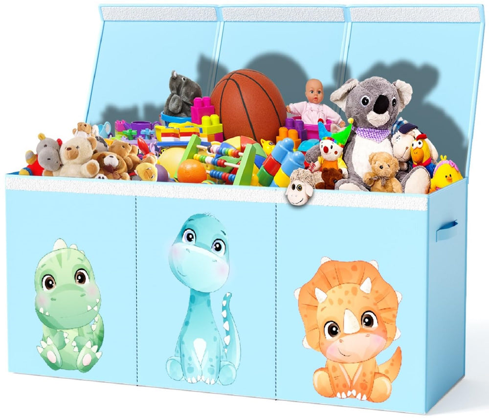 Zebra Baby dinosaur toy box lid shows soft-close design for safe storage.