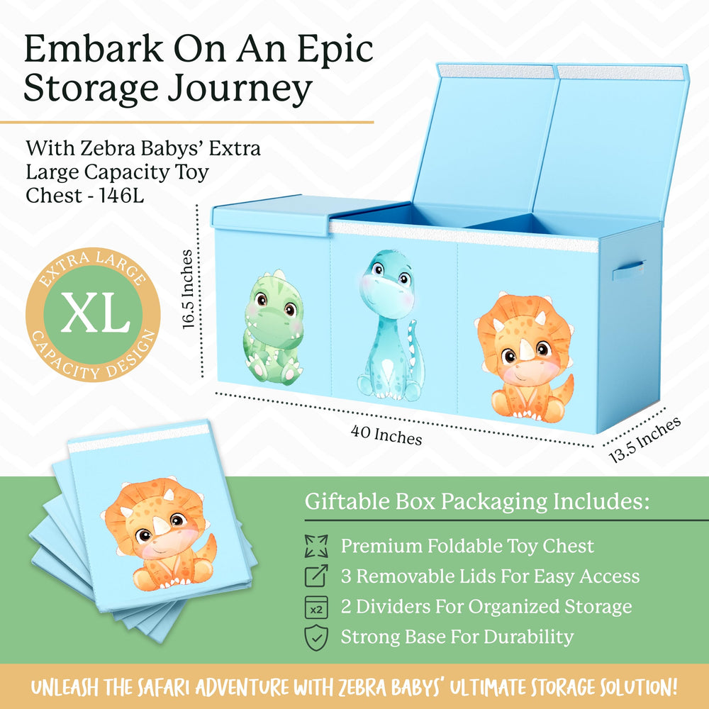 Zebra Baby dinosaur box with adjustable dividers for organized storage.