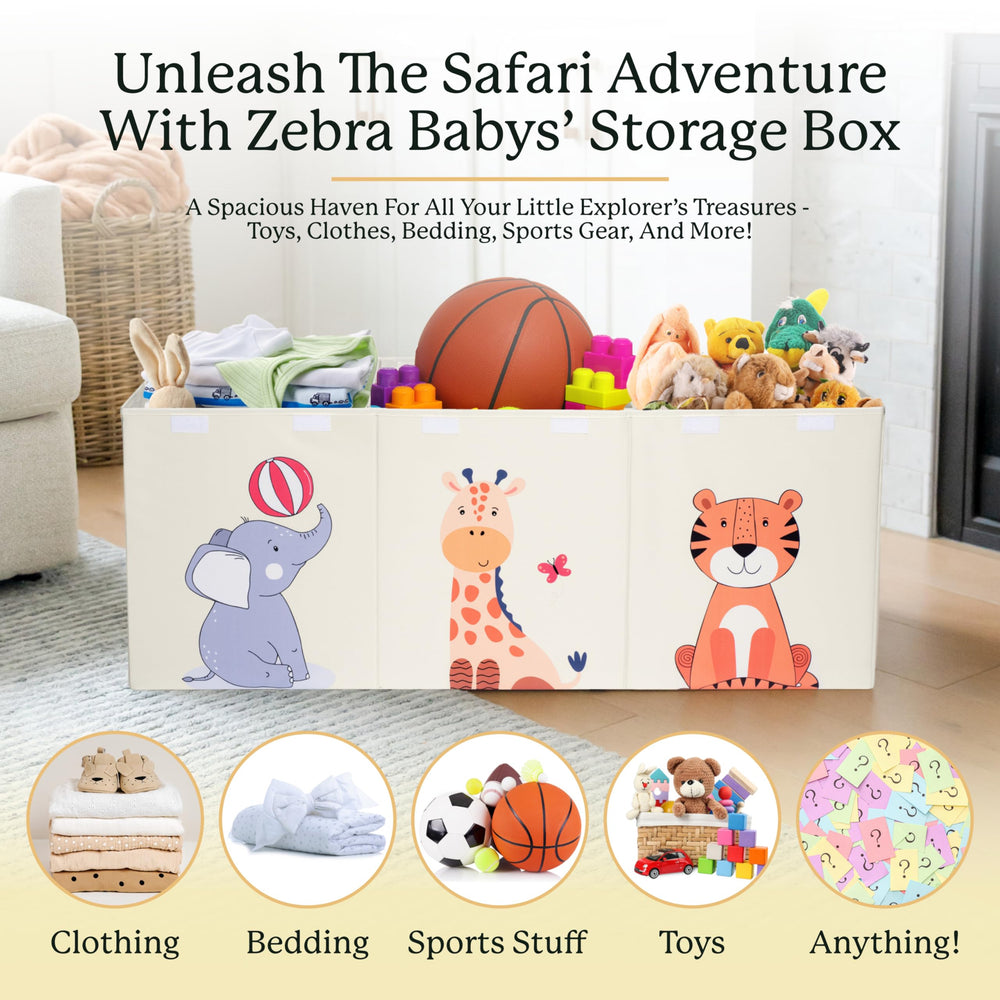 Zebra Baby toy storage chest interior dividers organize toys into three compartments