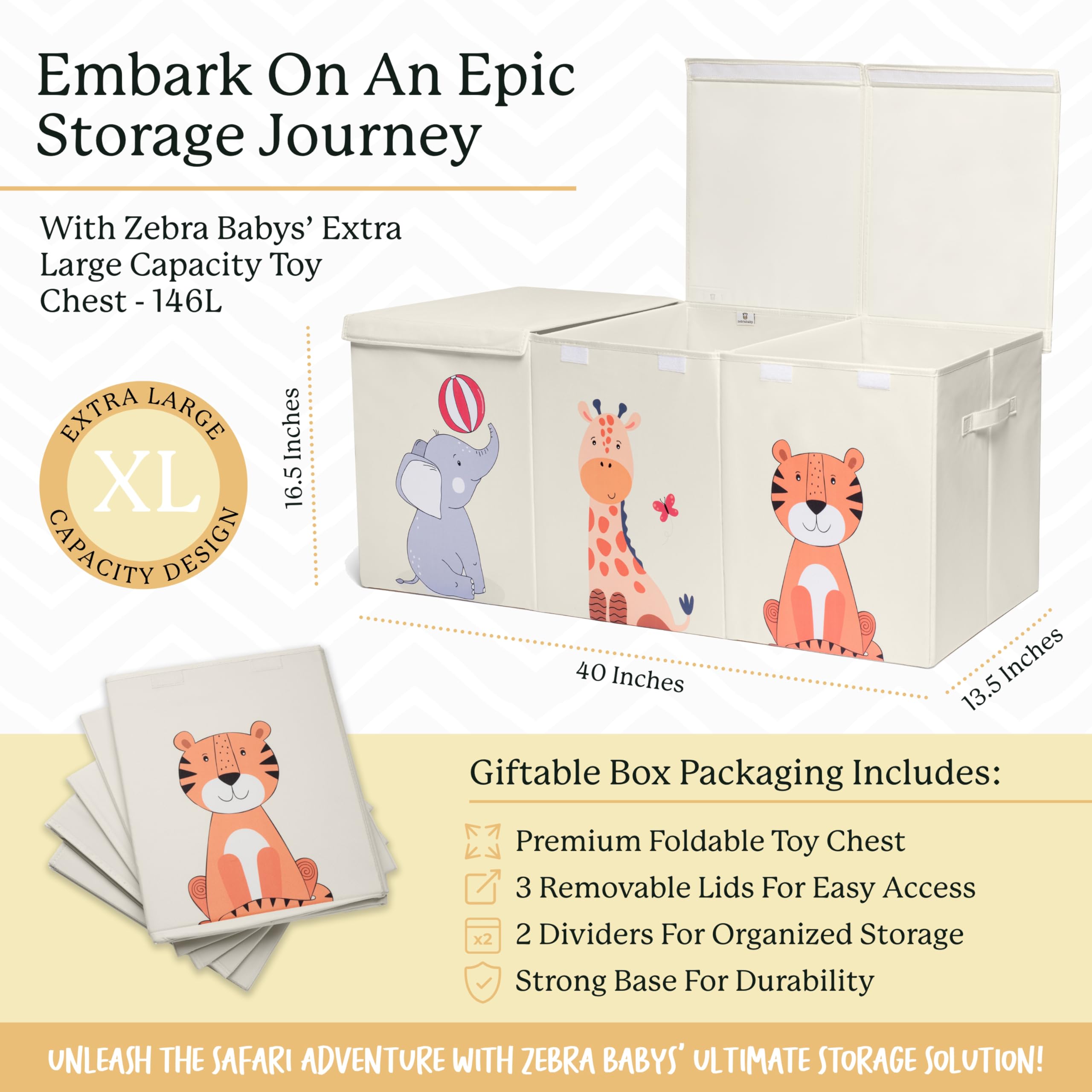 Zebra Baby chest with side handles for easy carrying and placement