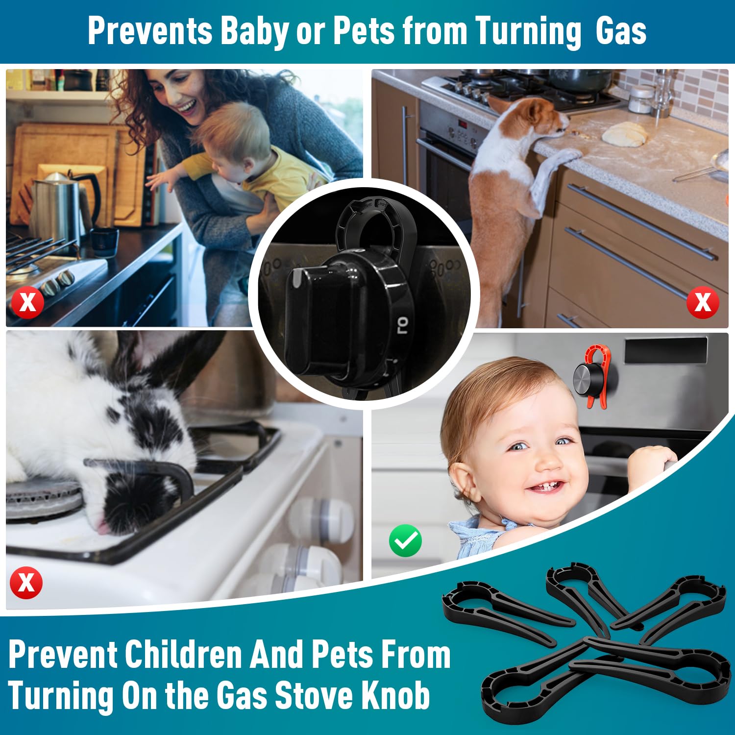Zechuan stove knob lock in-use shows drill-free installation for easy adult access.