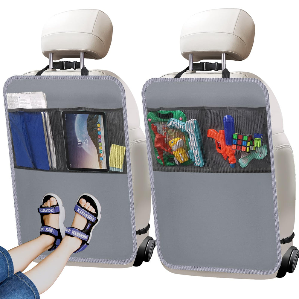 Zecirl kick mat back-seat protector with mesh pockets for organized kid items.