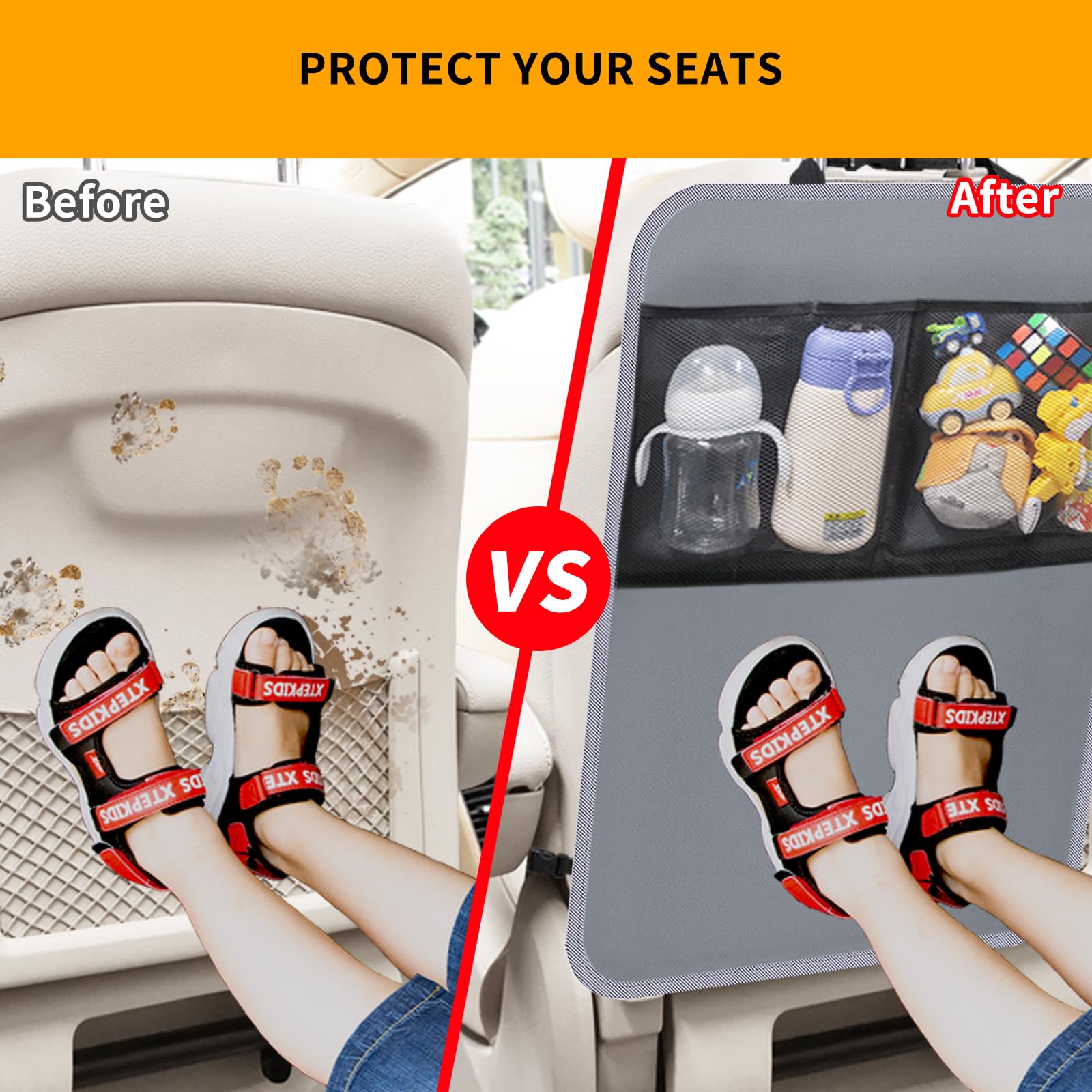 Zecirl seat back protector with easy-install anti-slip straps for a secure fit.