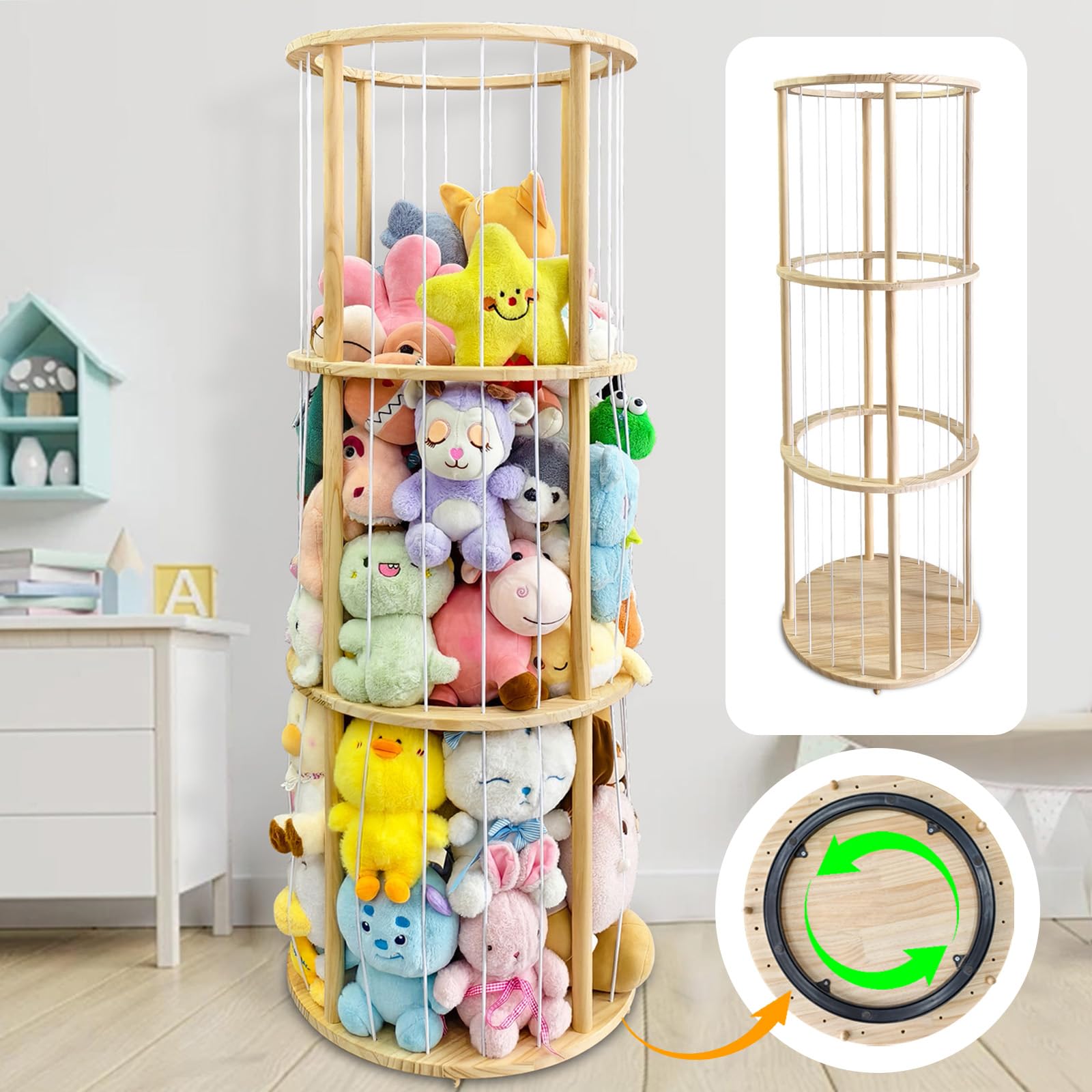 ZeHaiYlf rotatable stuffed animal storage with 360° turntable for easy toy access.