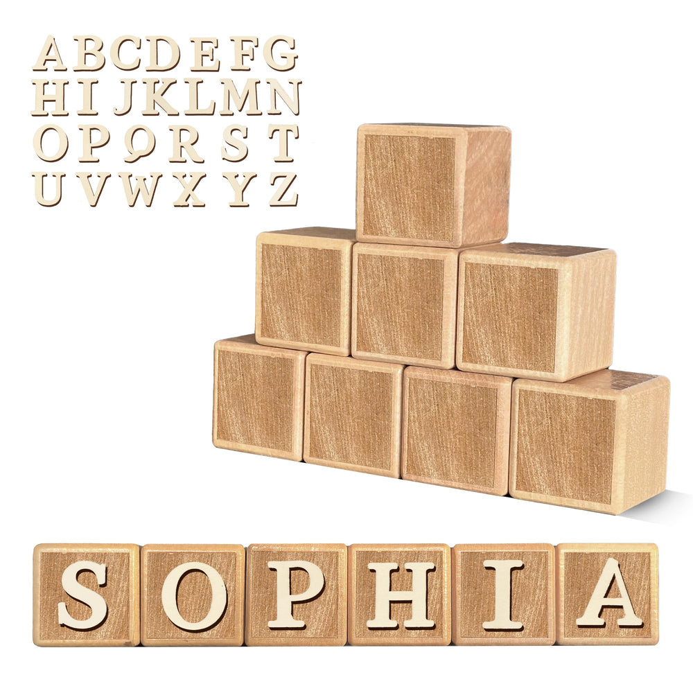 Zempfoal custom name sign eight blocks arranged on shelf for personalized nursery decor