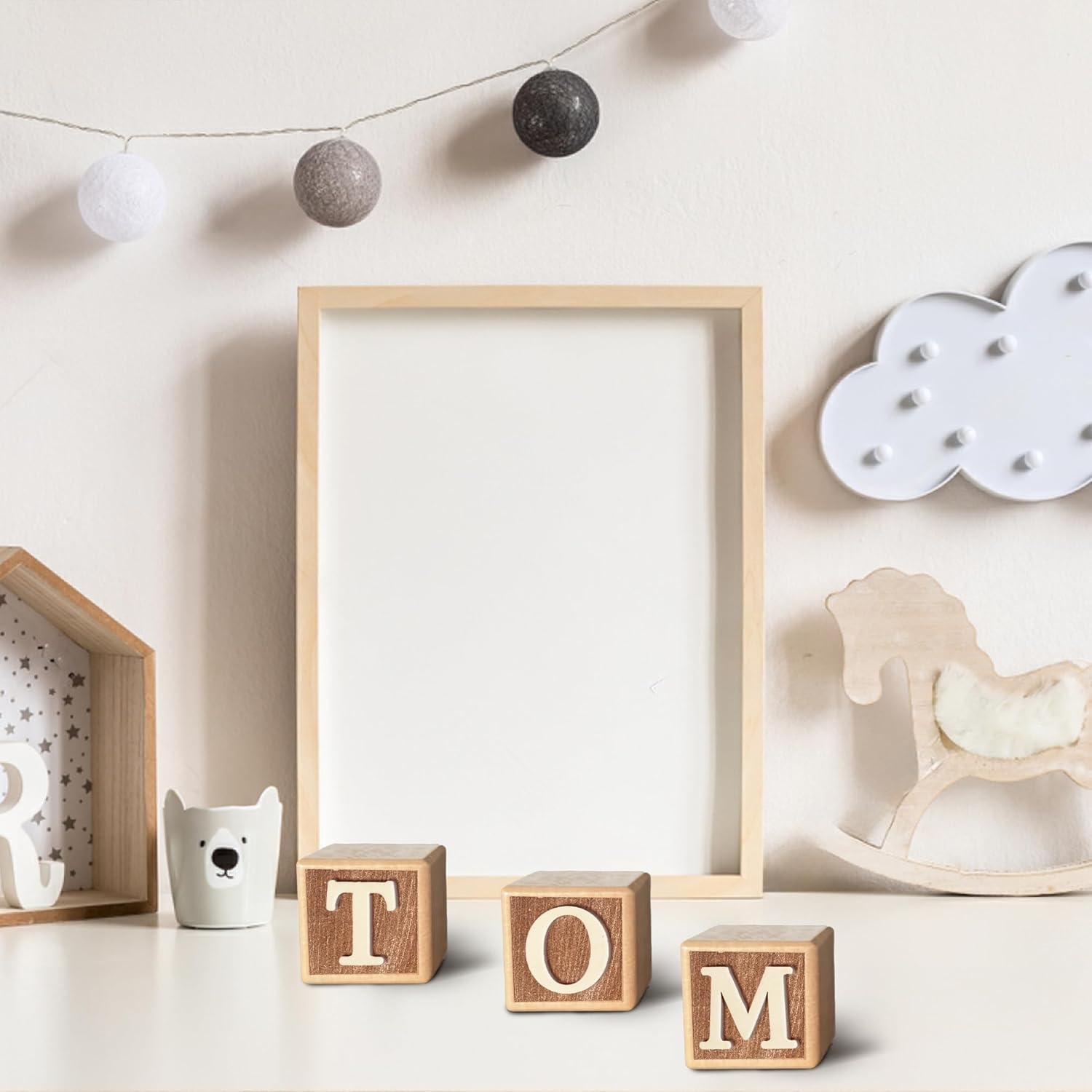 Zempfoal wooden name sign on dresser creates a charming focal point