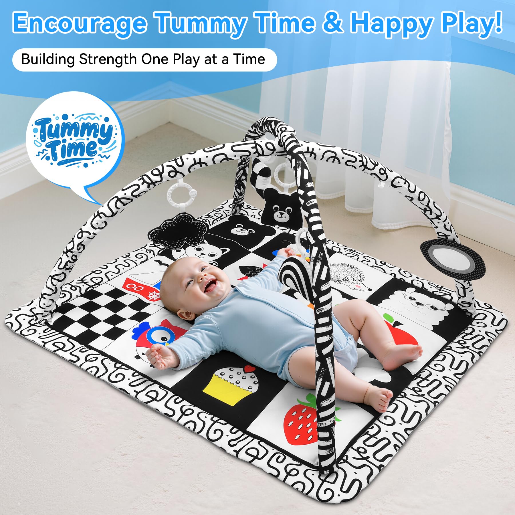 Zendstanding Soft Baby Gym Play Mat high-contrast patterns stimulate visual attention.