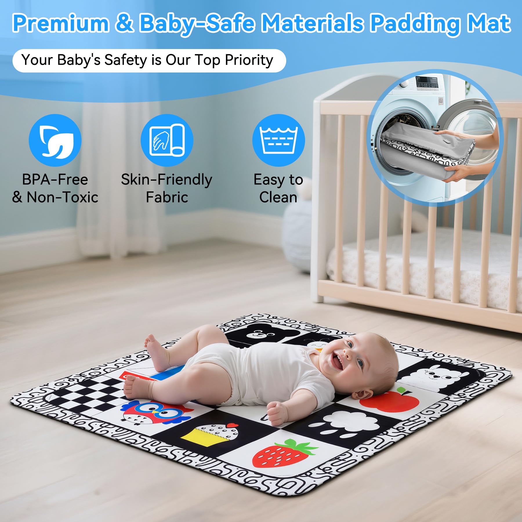 Zendstanding Soft Baby Gym Play Mat machine-washable fabric for easy cleanup.