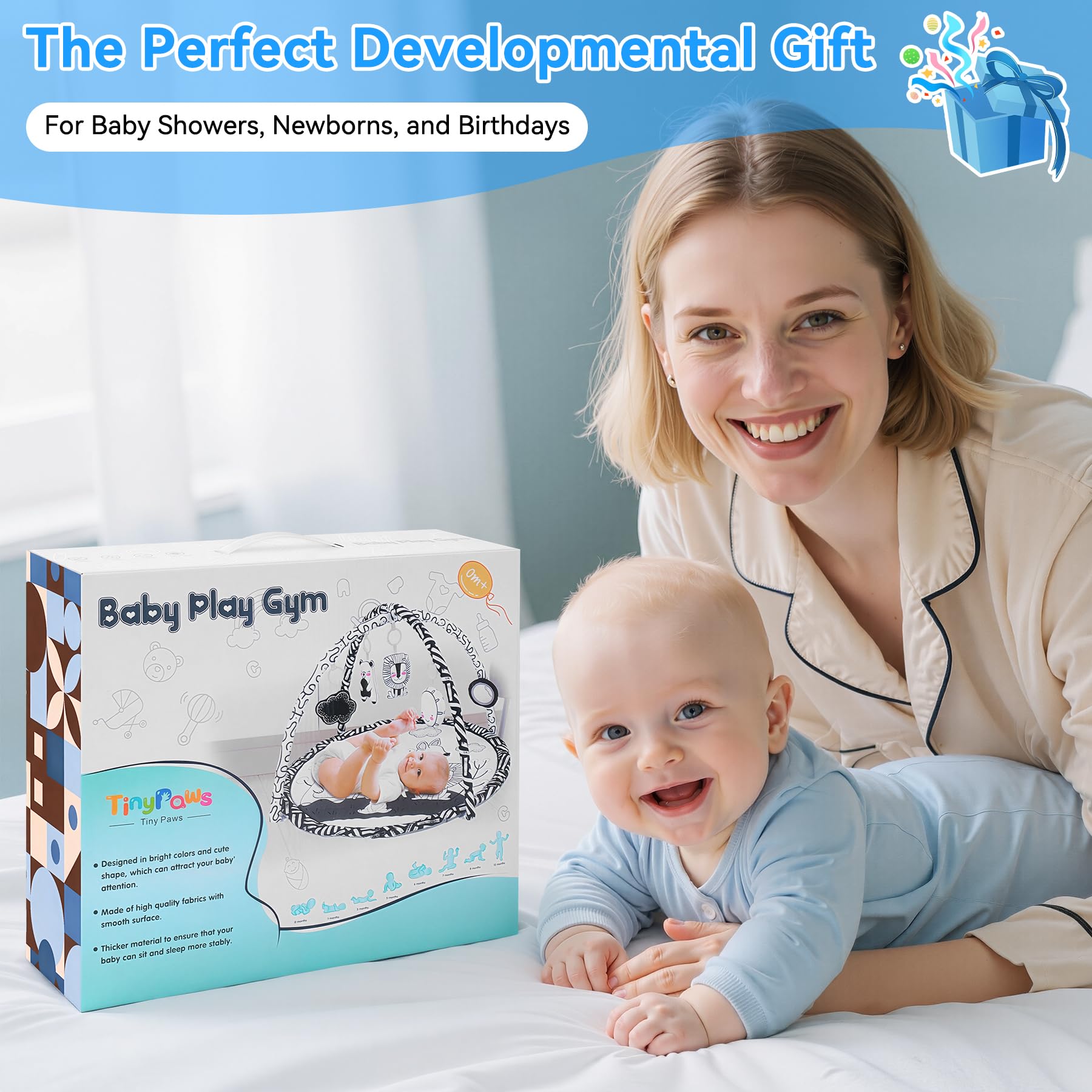 Zendstanding Soft Baby Gym Play Mat 35x35 inches provides spacious rolling area.