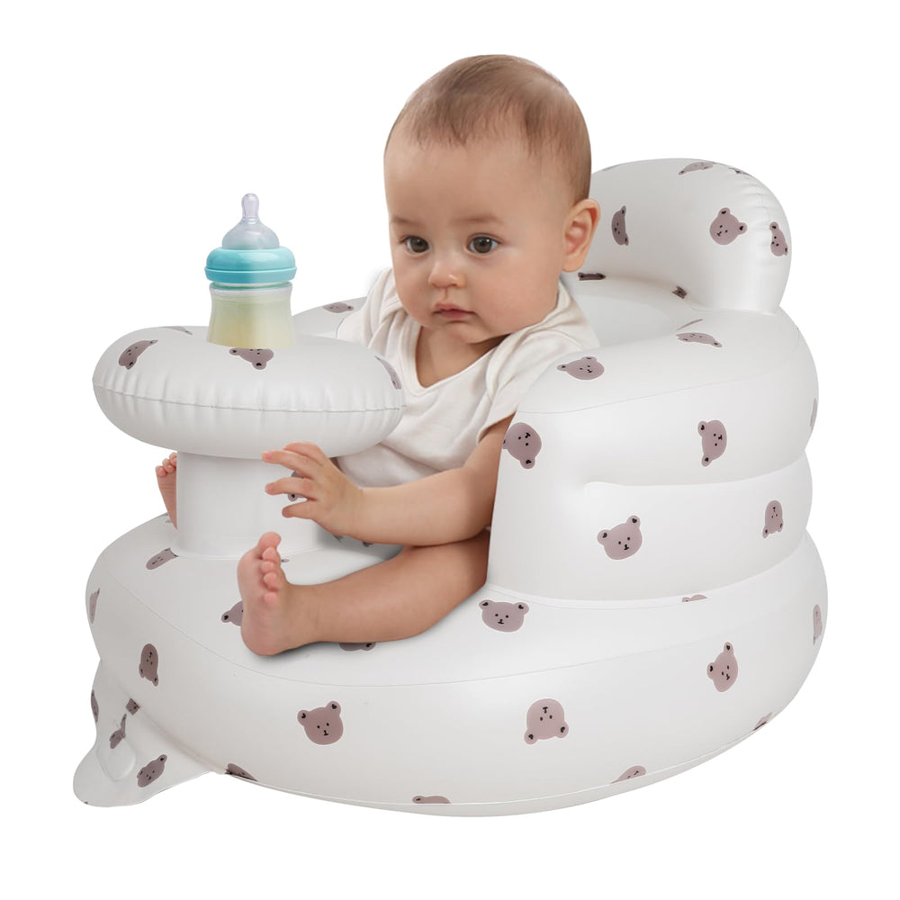 Zenflux inflatable baby chair with tray enables easy feeding on the go.