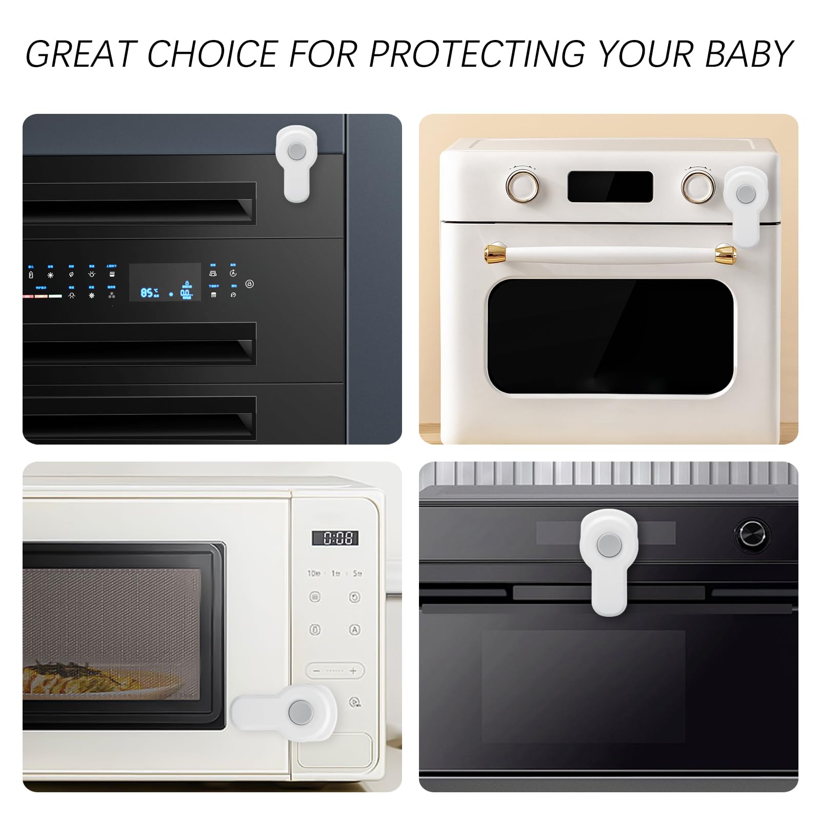 ZenTiky white oven door lock installed in kitchen for safer cooking