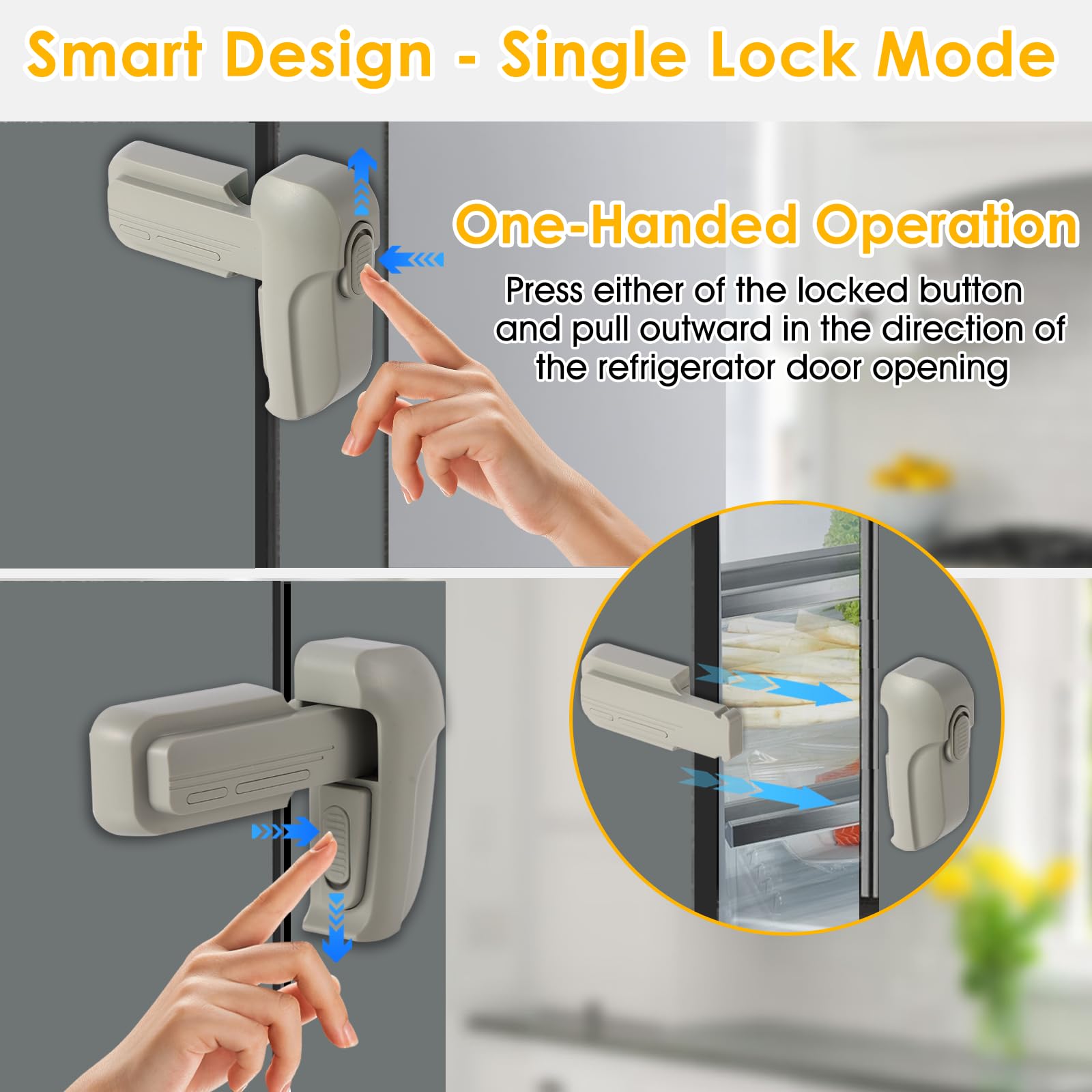ZENTIVOR Fridge Lock installed on stainless surface with clean adhesive.
