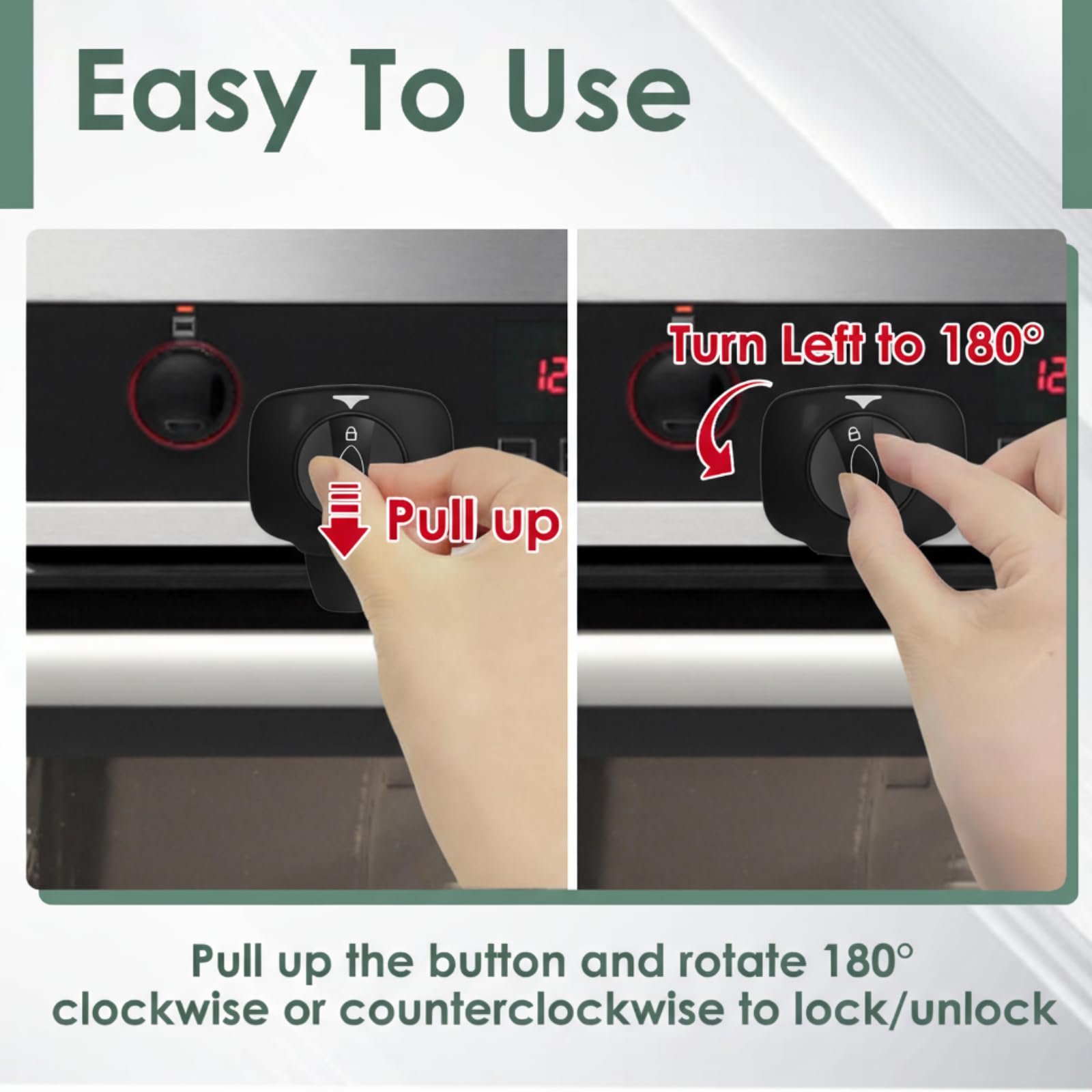 ZENTIVOR oven-lock rotates 180 degrees to stay out of the cooking space.