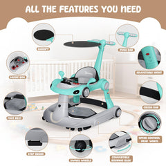Zenvory 6-in-1 foldable baby walker side view shows activity center for imaginative play