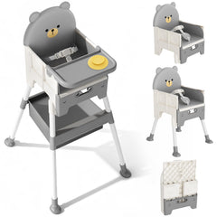 Zenvory Baby High Chair with bear design backrest engages infants during meals.