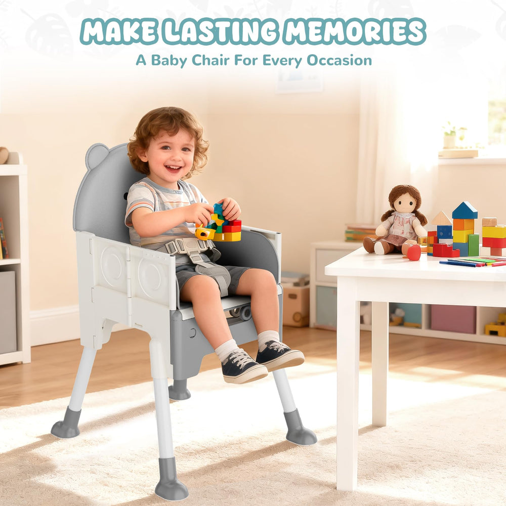 Zenvory foldable and portable high chair for travel and small spaces.