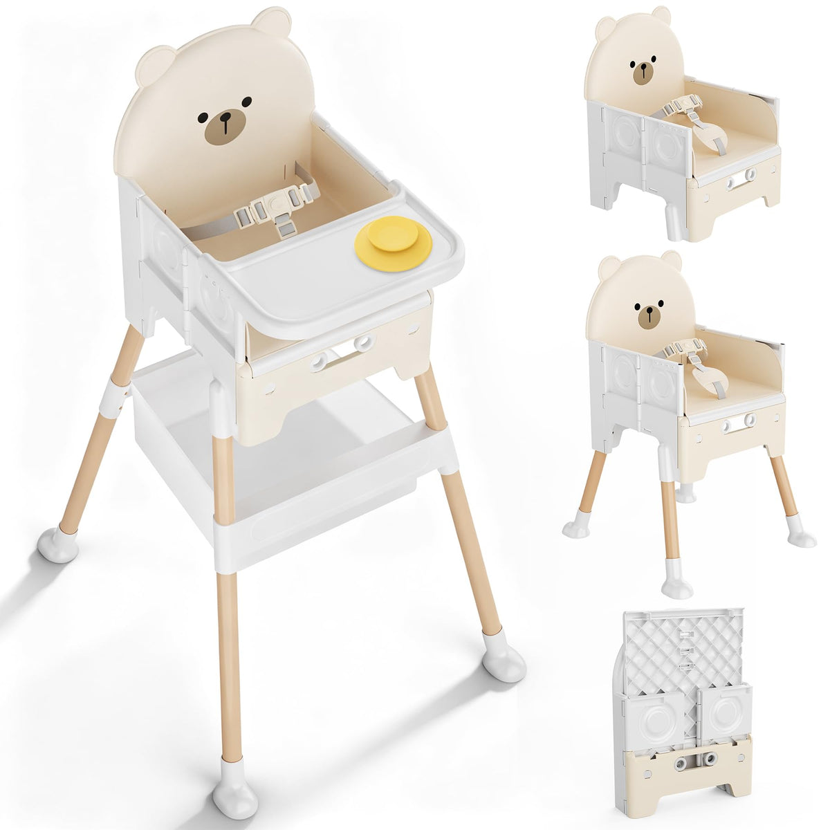 Zenvory bear-design backrest promotes comfortable meals with a friendly look.