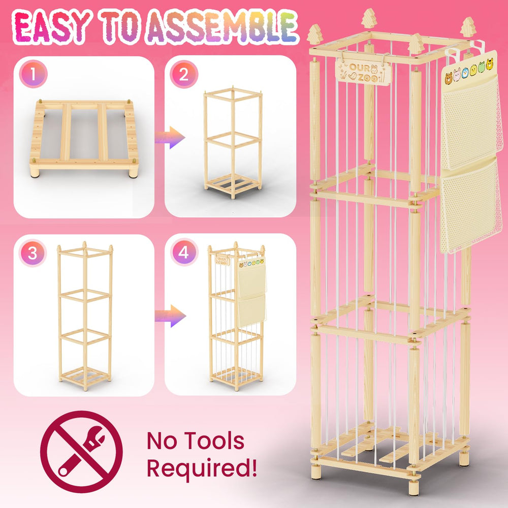 ZEQON sturdy wood base catches stray toys, keeping floors clean.