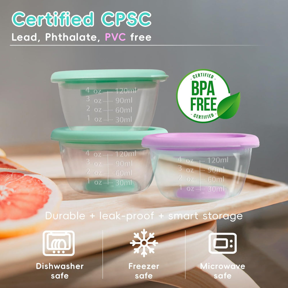Zerobe airtight lids prevent spills and keep contents fresh in nursery or travel.