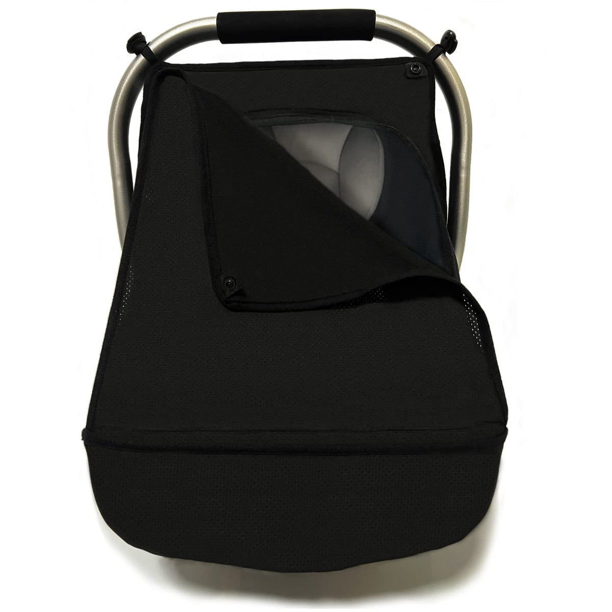 ZERTAO 3-in-1 car-seat cover front view showing snug fit and privacy shade.