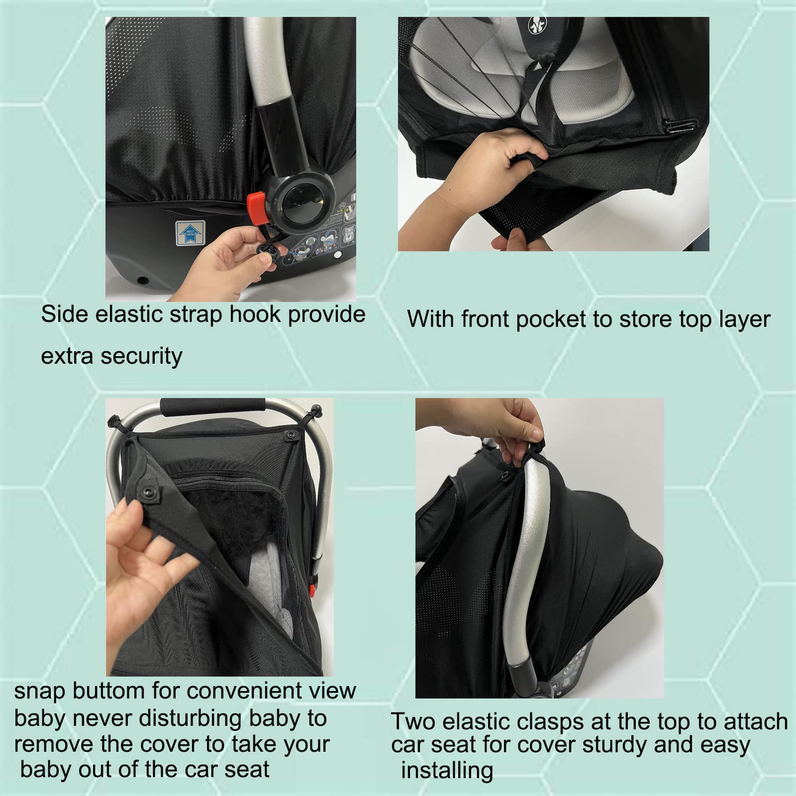 ZERTAO built-in bug net window flap illustrated for easy baby access.