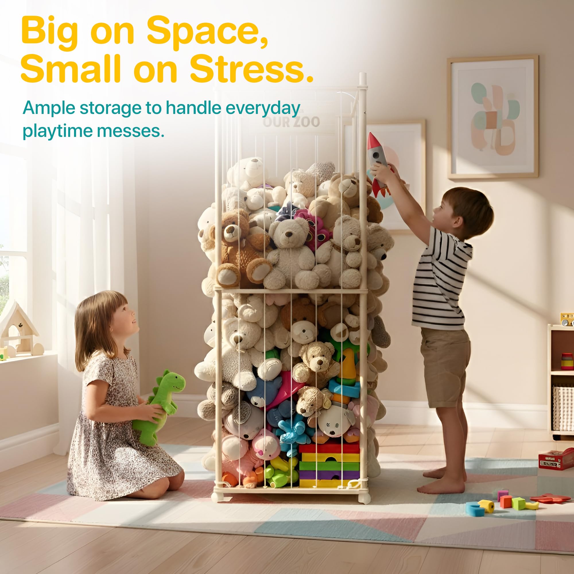 Zevona plush zoo tower assembled ready for playtime organization