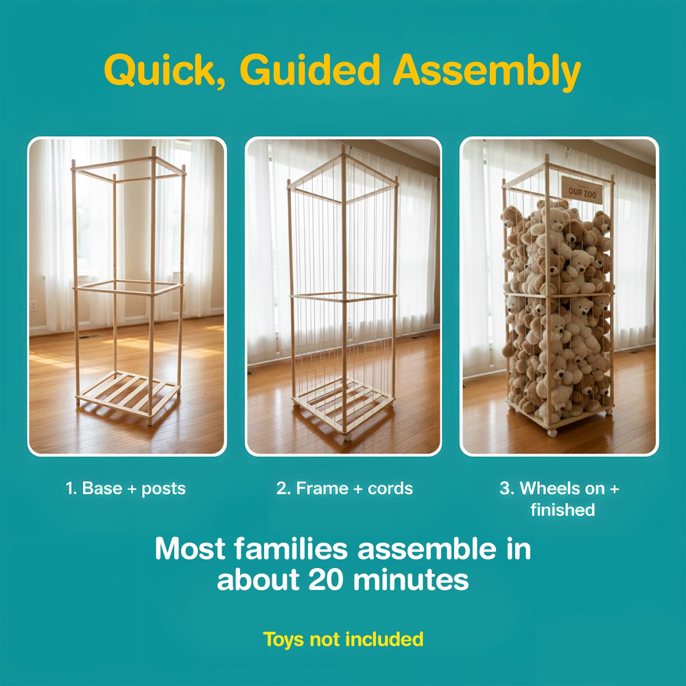 Zevona plush zoo tower full height showcases tall storage solution