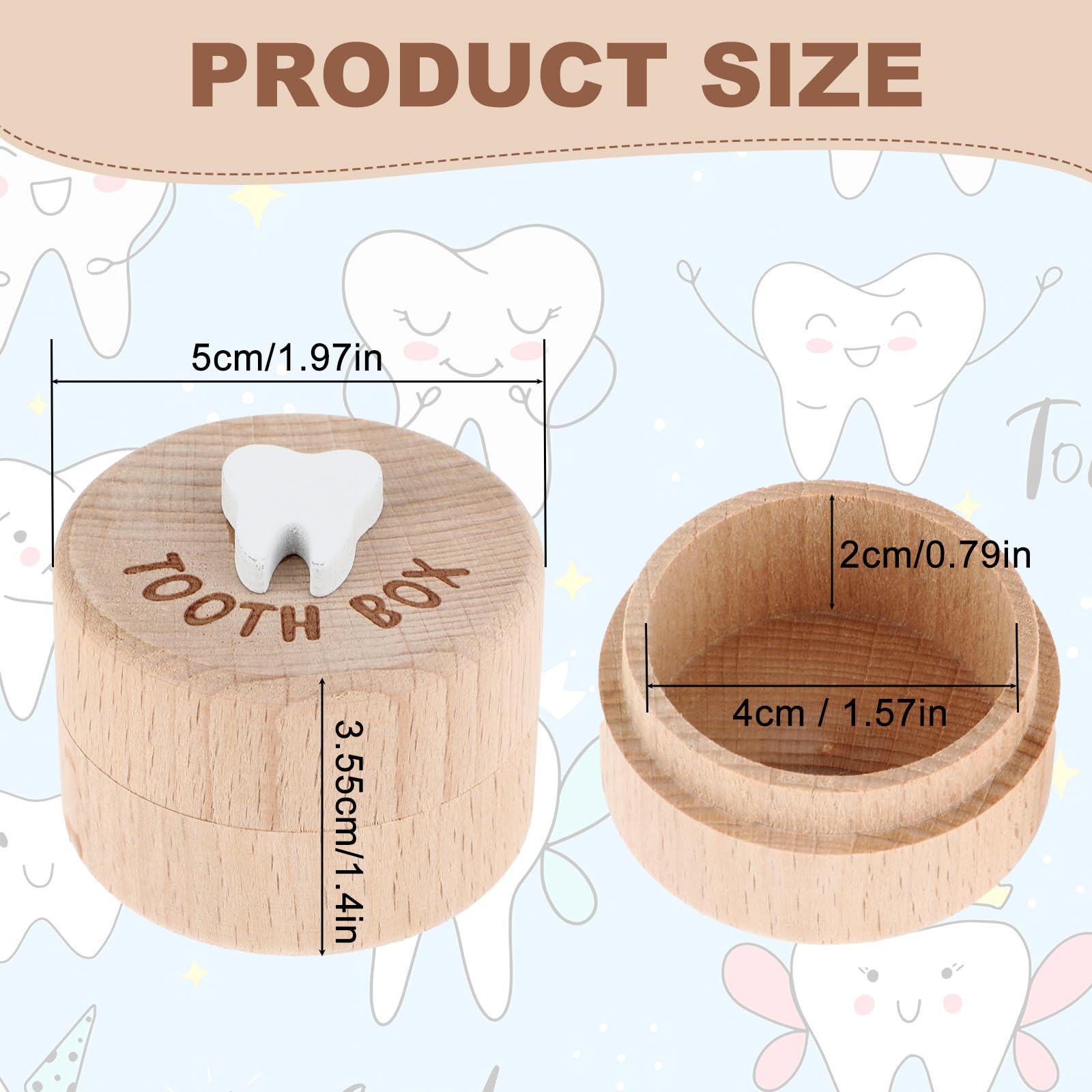 Two-pack ZEYIYER tooth holders in beech wood for separate keepsakes.