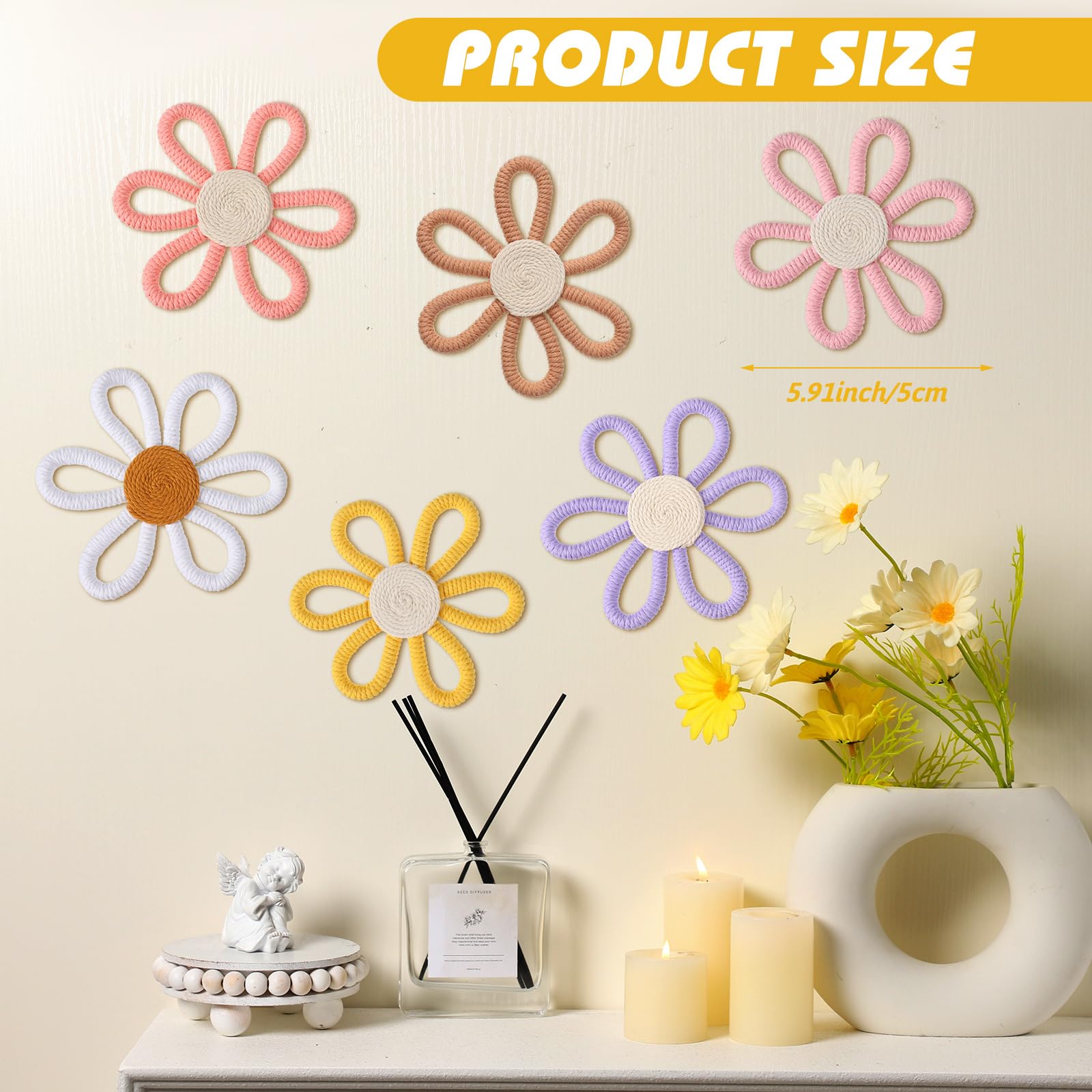 Zeyune boho nursery daisy wall hangings add texture to bedrooms with woven cotton rope