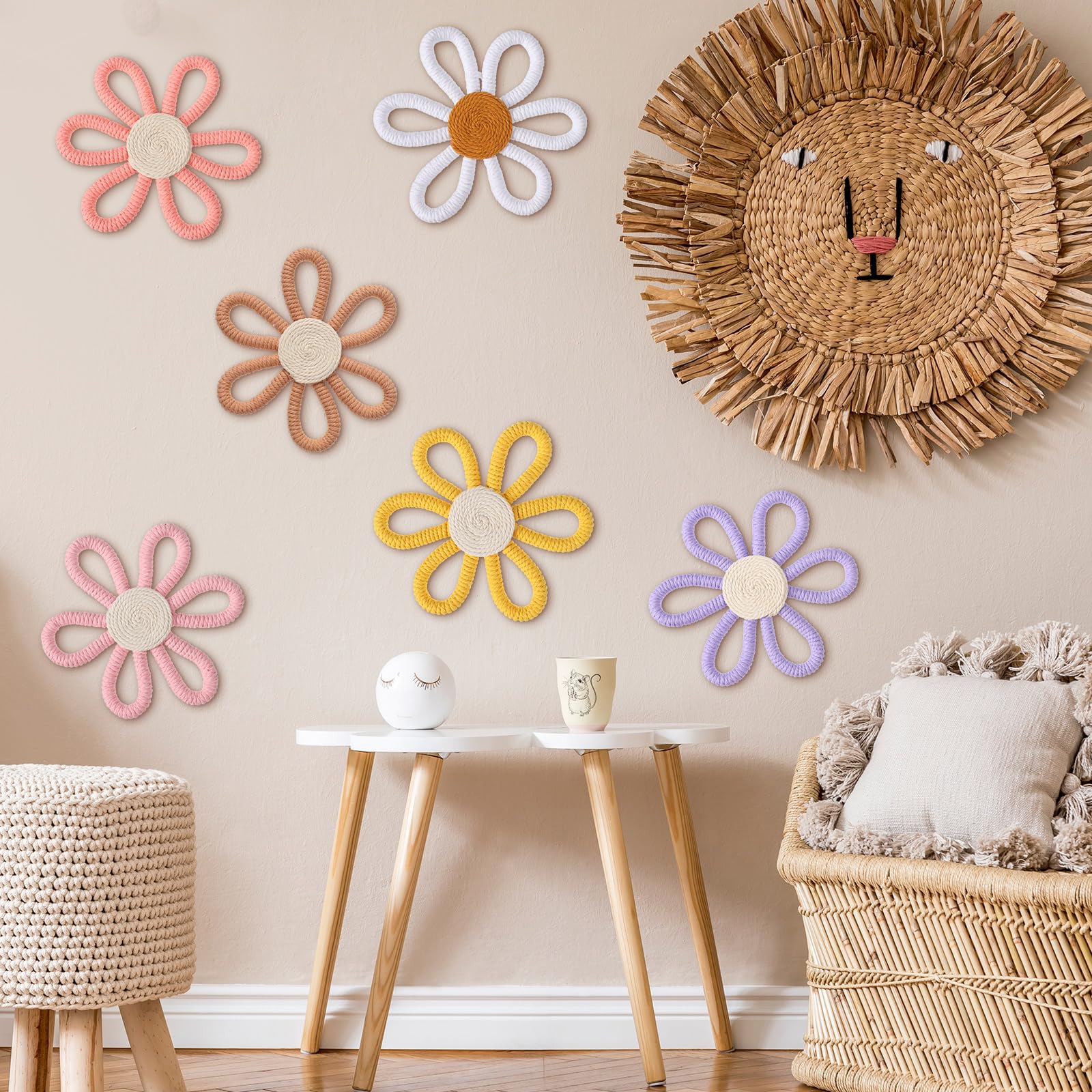 Zeyune daisy wall art 6pc collection in pastel colors elevates nursery aesthetics and mood