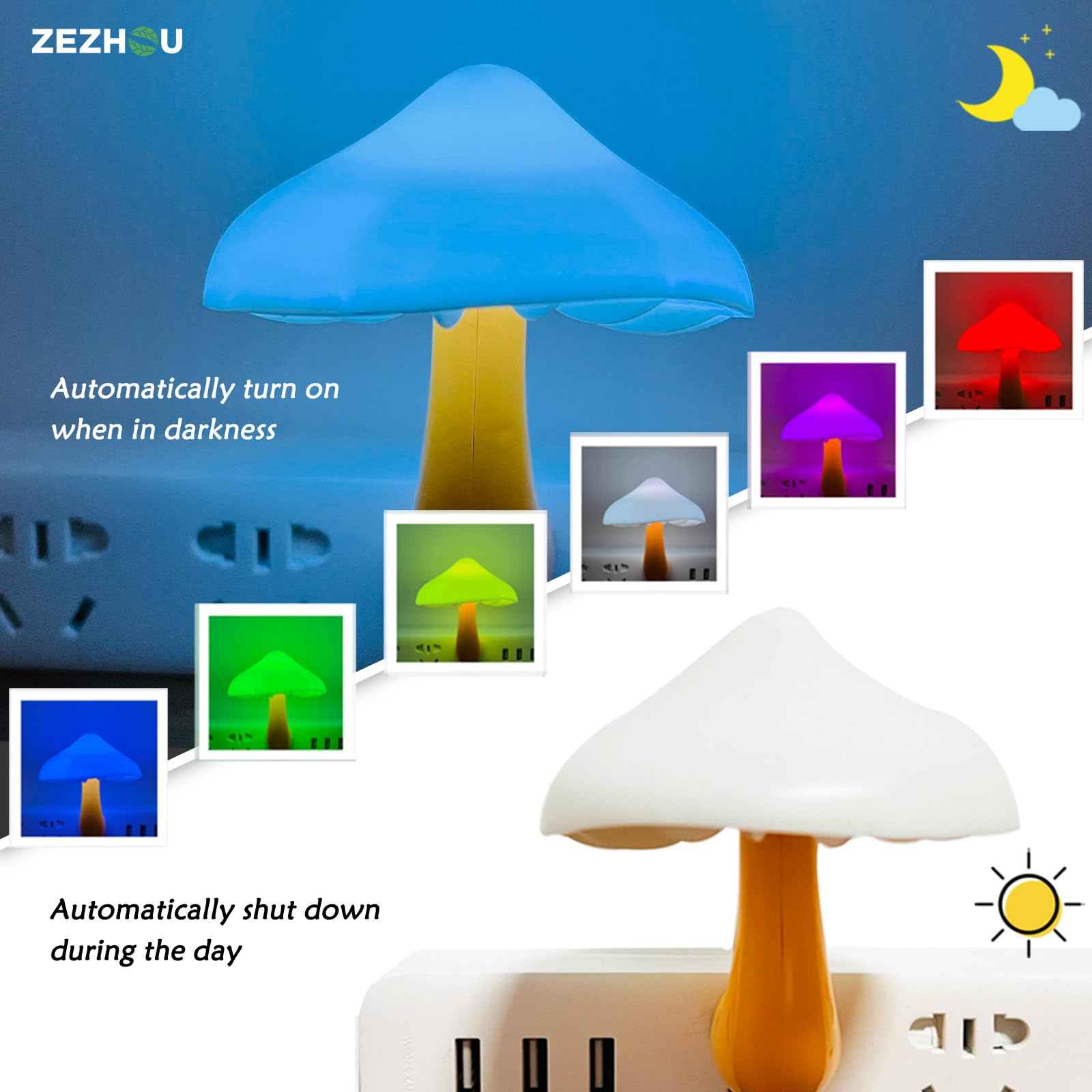 ZEZHOU mushroom light color-change 7-colors adds playful ambience to bedrooms and nurseries.