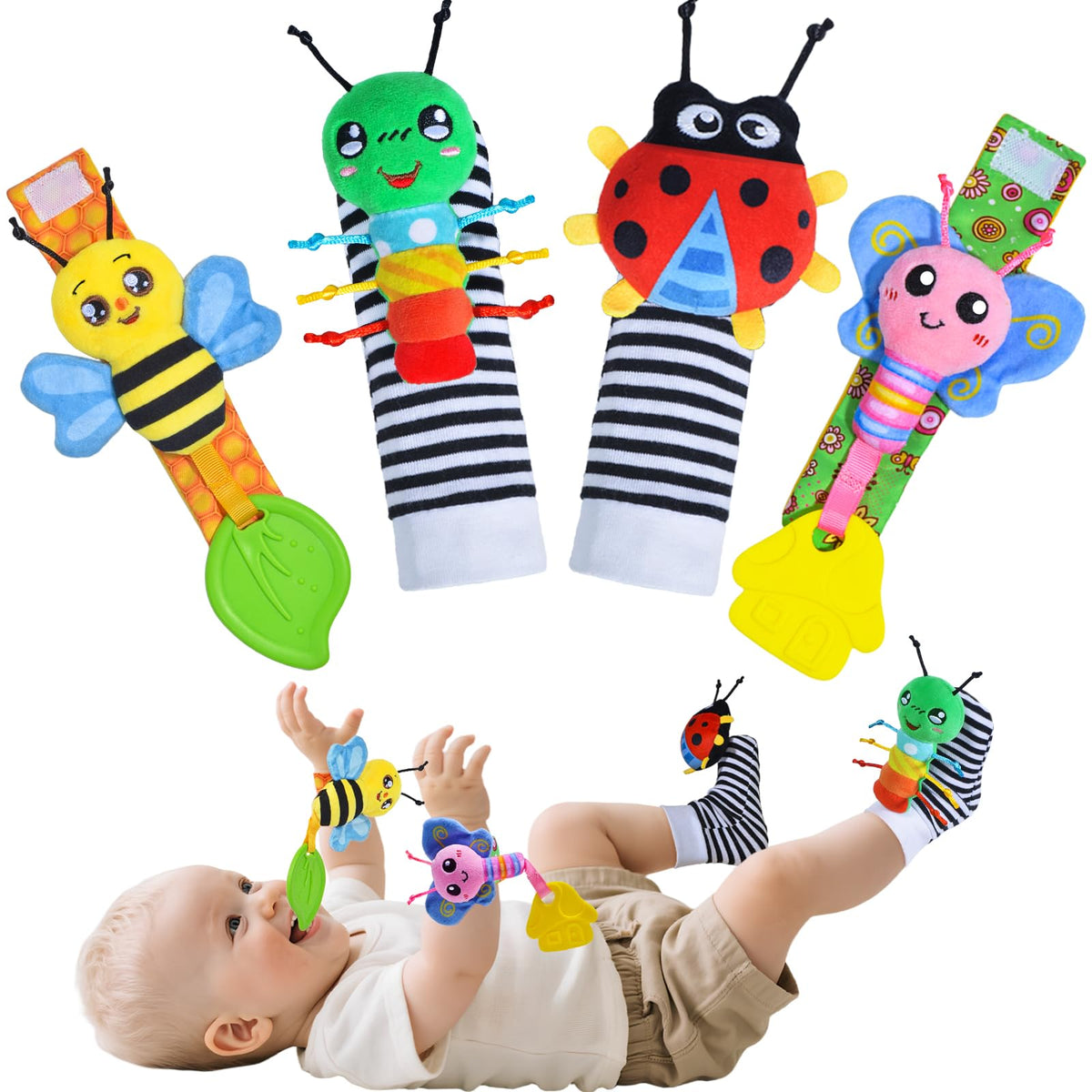 ZGLYMUS baby rattle socks wristband set promotes tactile exploration during gentle play