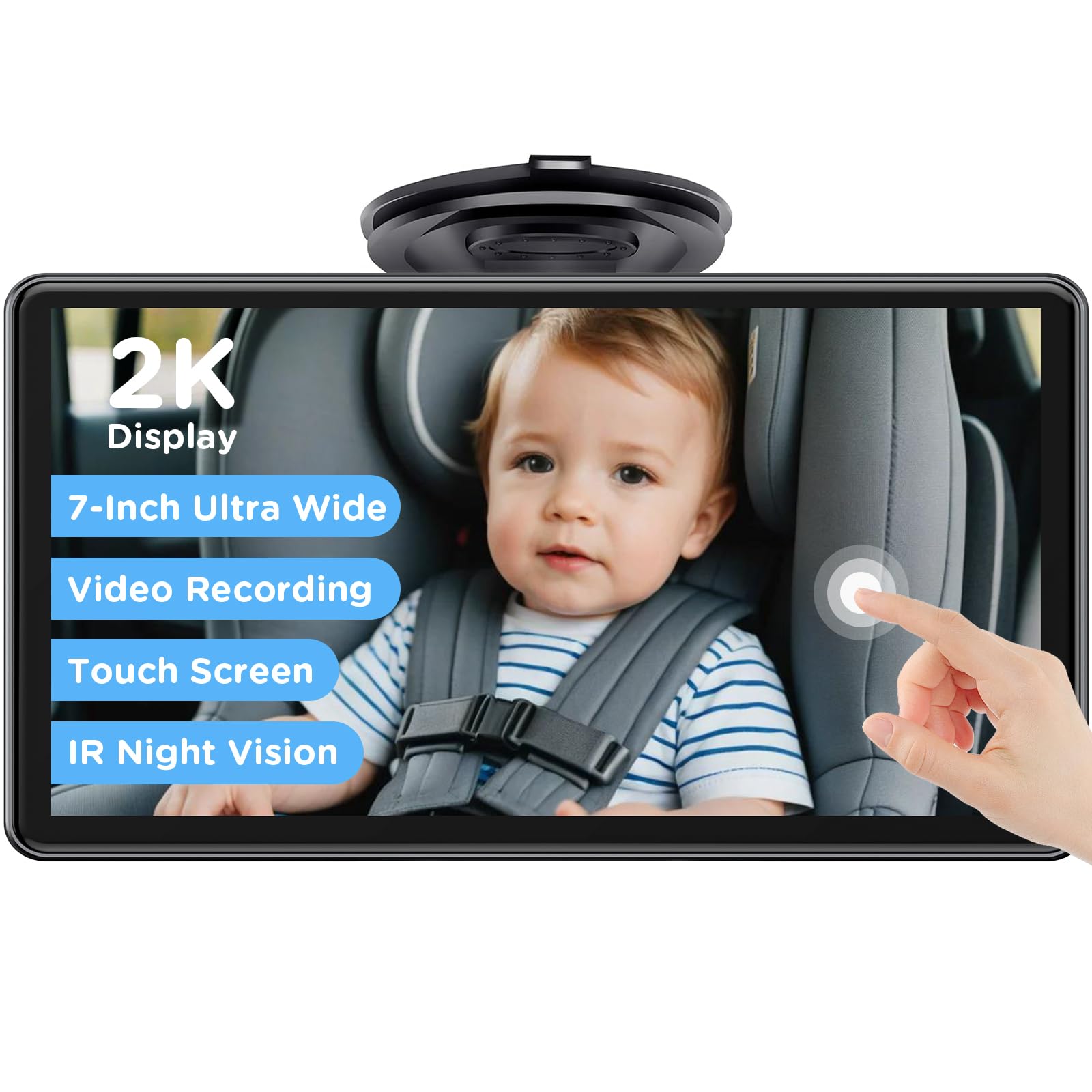 ZGZUXO 7-inch touchscreen monitor displays crisp infant viewing for safer driving