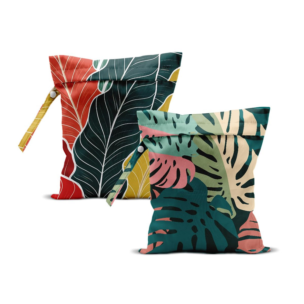 ZHAMEN wet bag palm leaves front, 12x10, ideal for wet-swimwear storage on trips