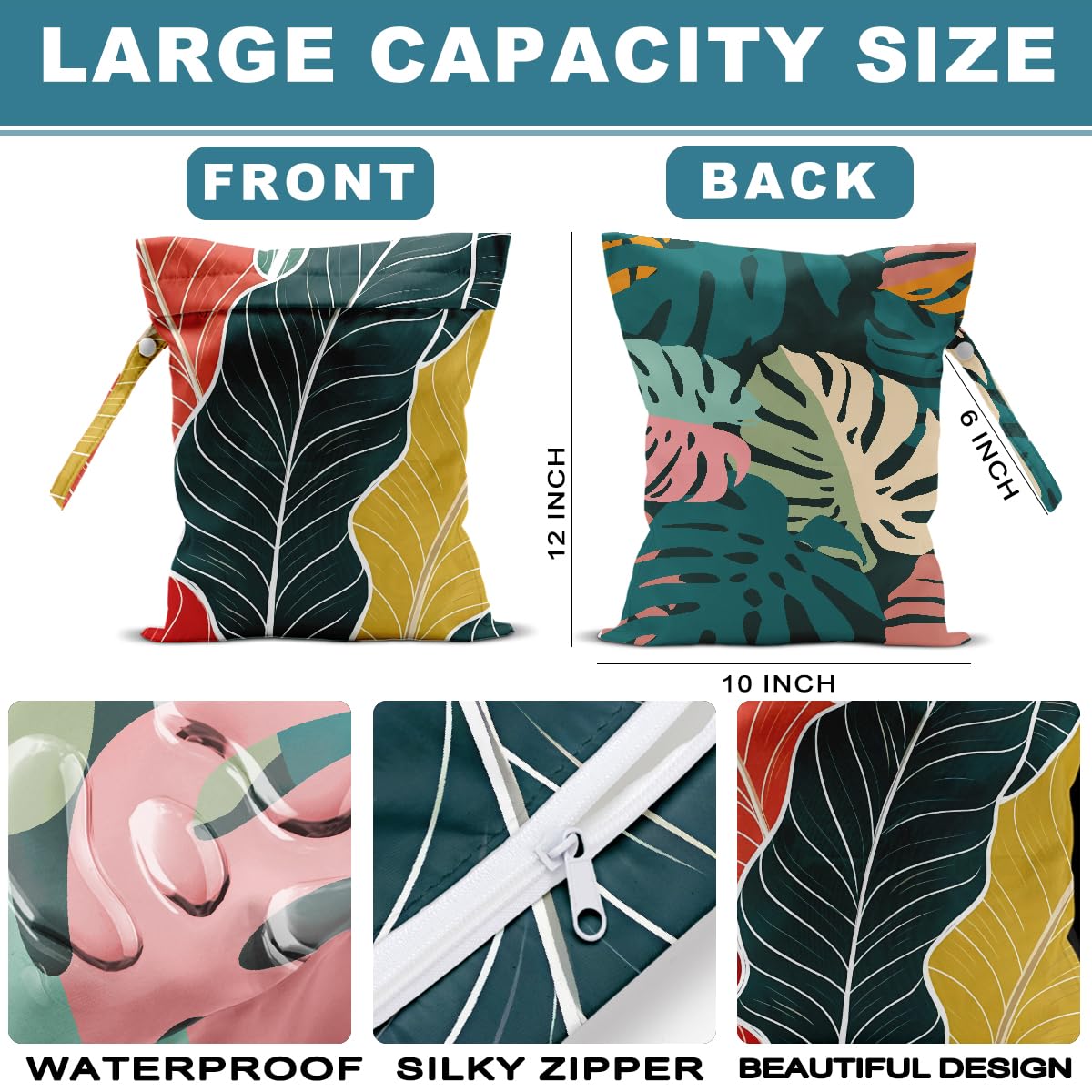 ZHAMEN wet bag palm leaves handle closeup, easy grab and go