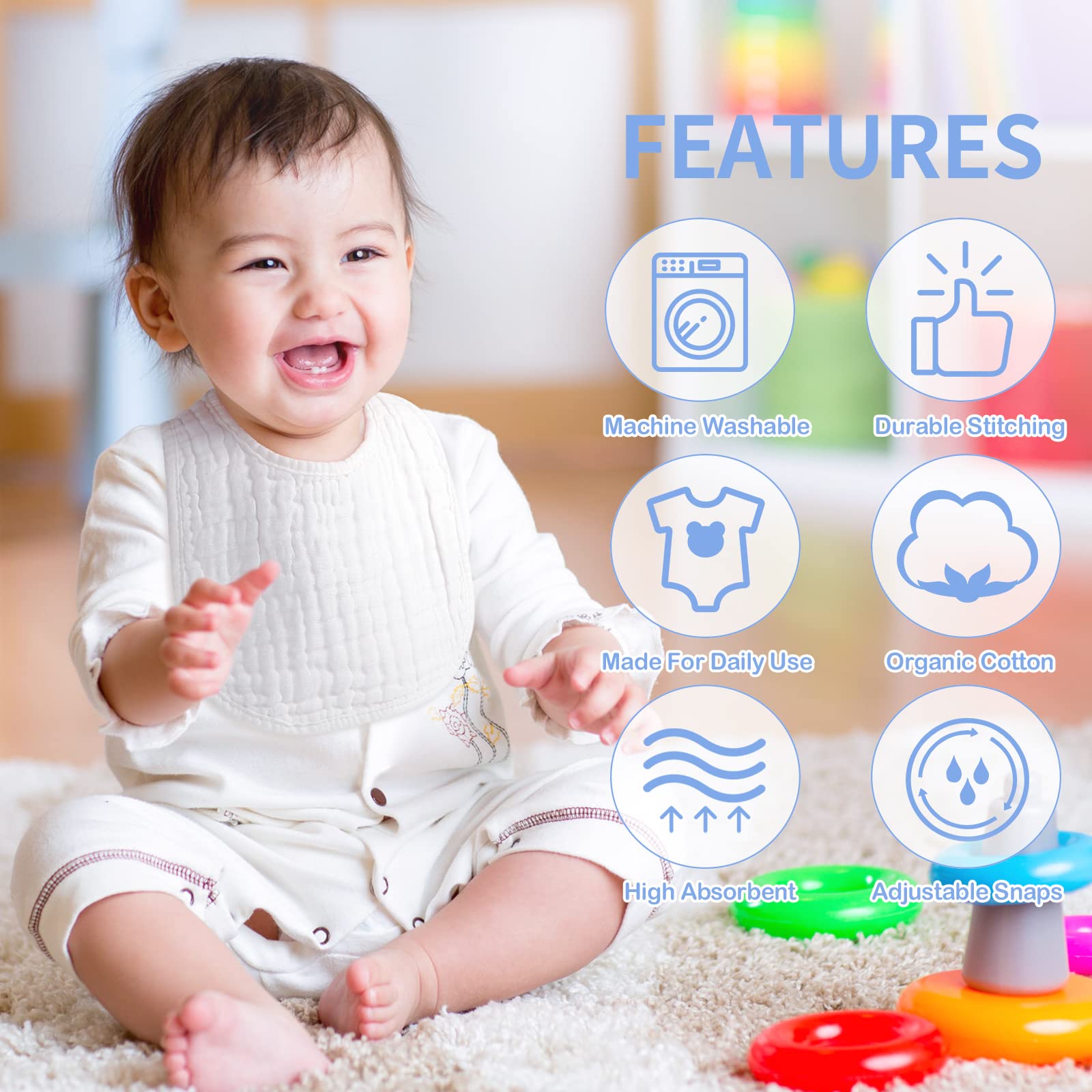 Zhanmai soft cotton bibs gentle on baby's skin