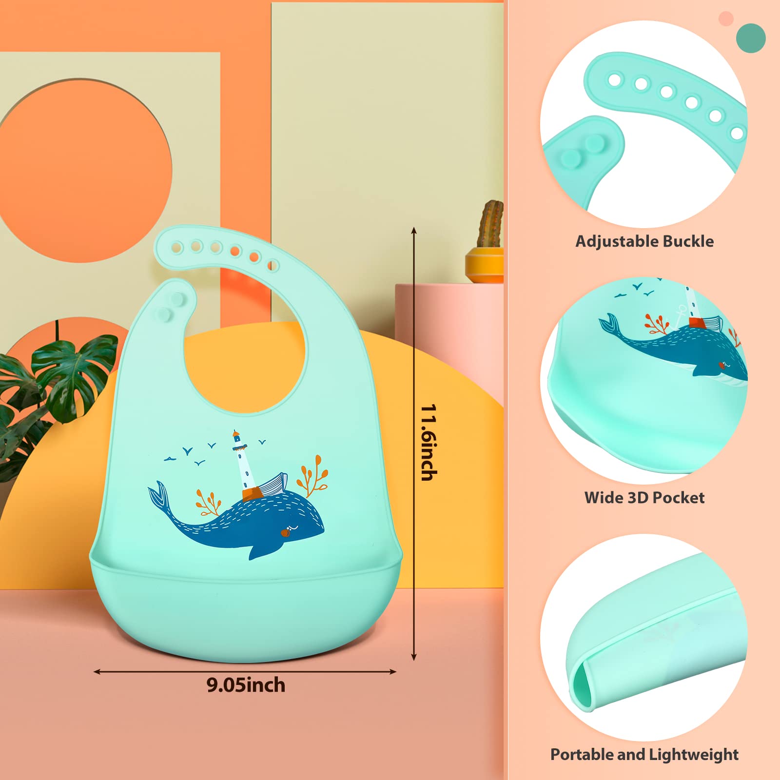 Zhanmai silicone bib closeup shows soft edges and safe silicone for babies