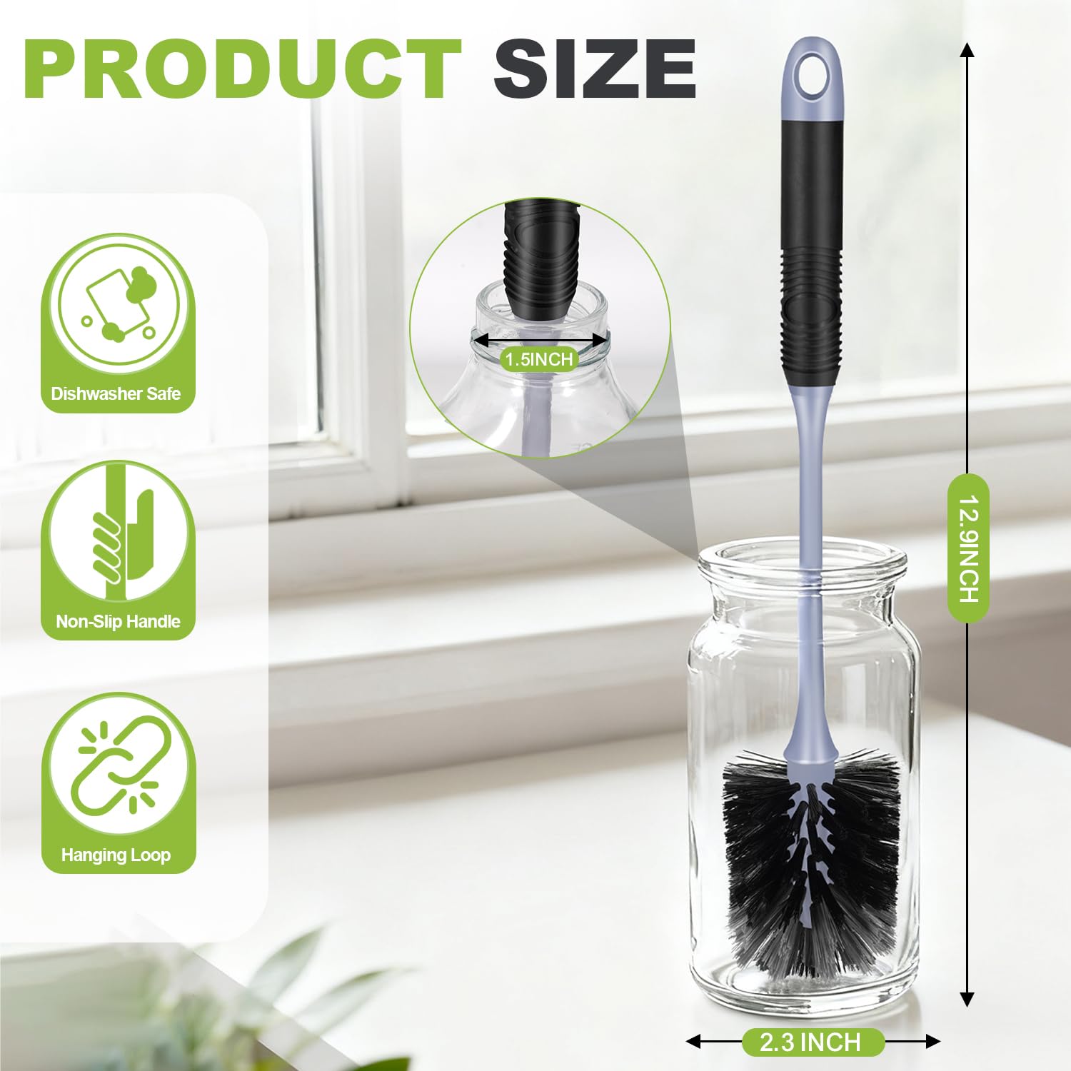ZHAYAO bottle brush highlights non-scratch bristles for safe interior scrubbing