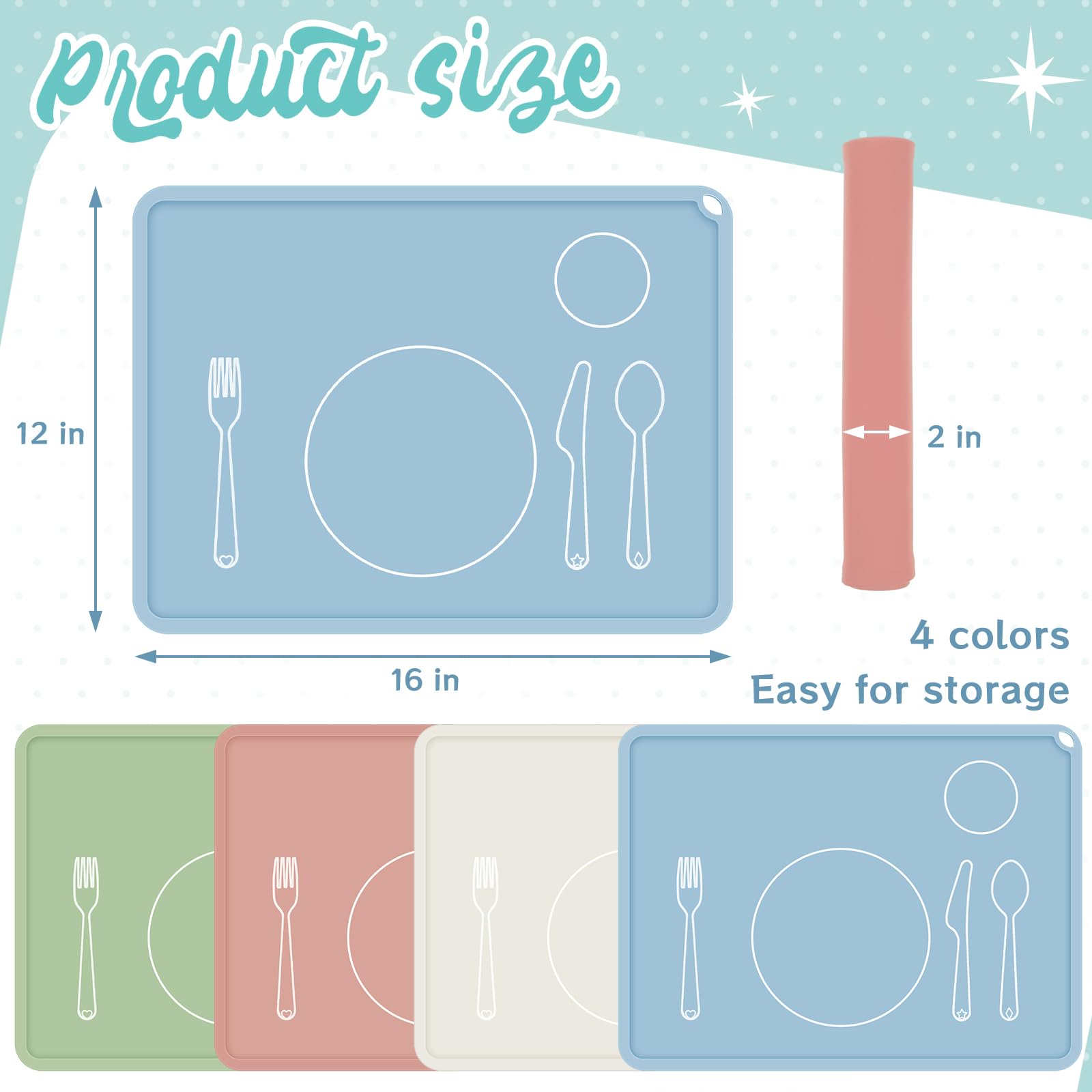 Zhehao montessori placemat light red 16x12 showing durable waterproof silicone for easy cleanups.