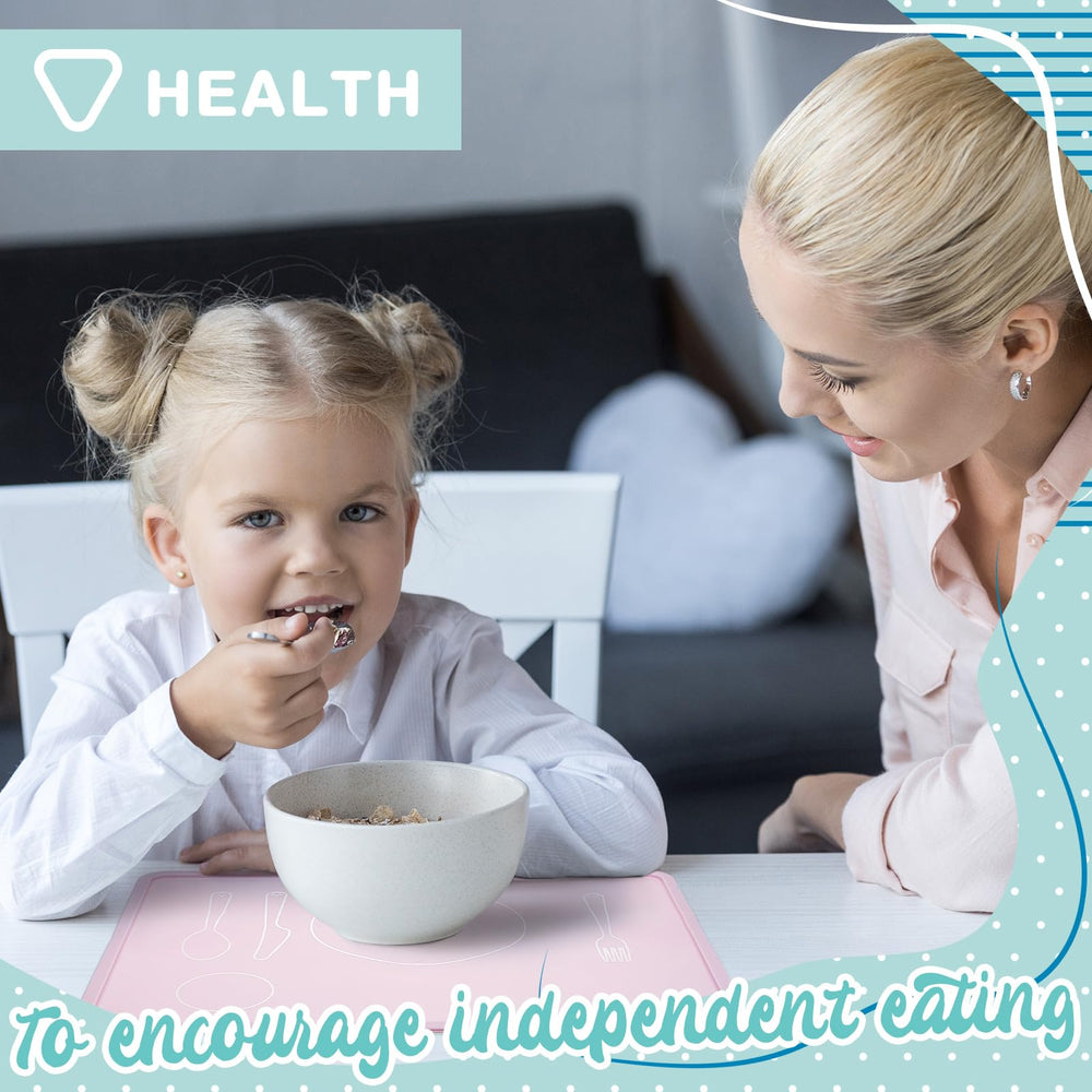 Zhehao Montessori placemats on dining table during family mealtime