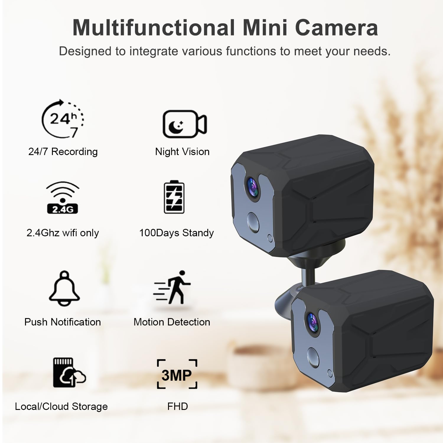 ZHENHAN 1440P mini camera battery operation for offline surveillance