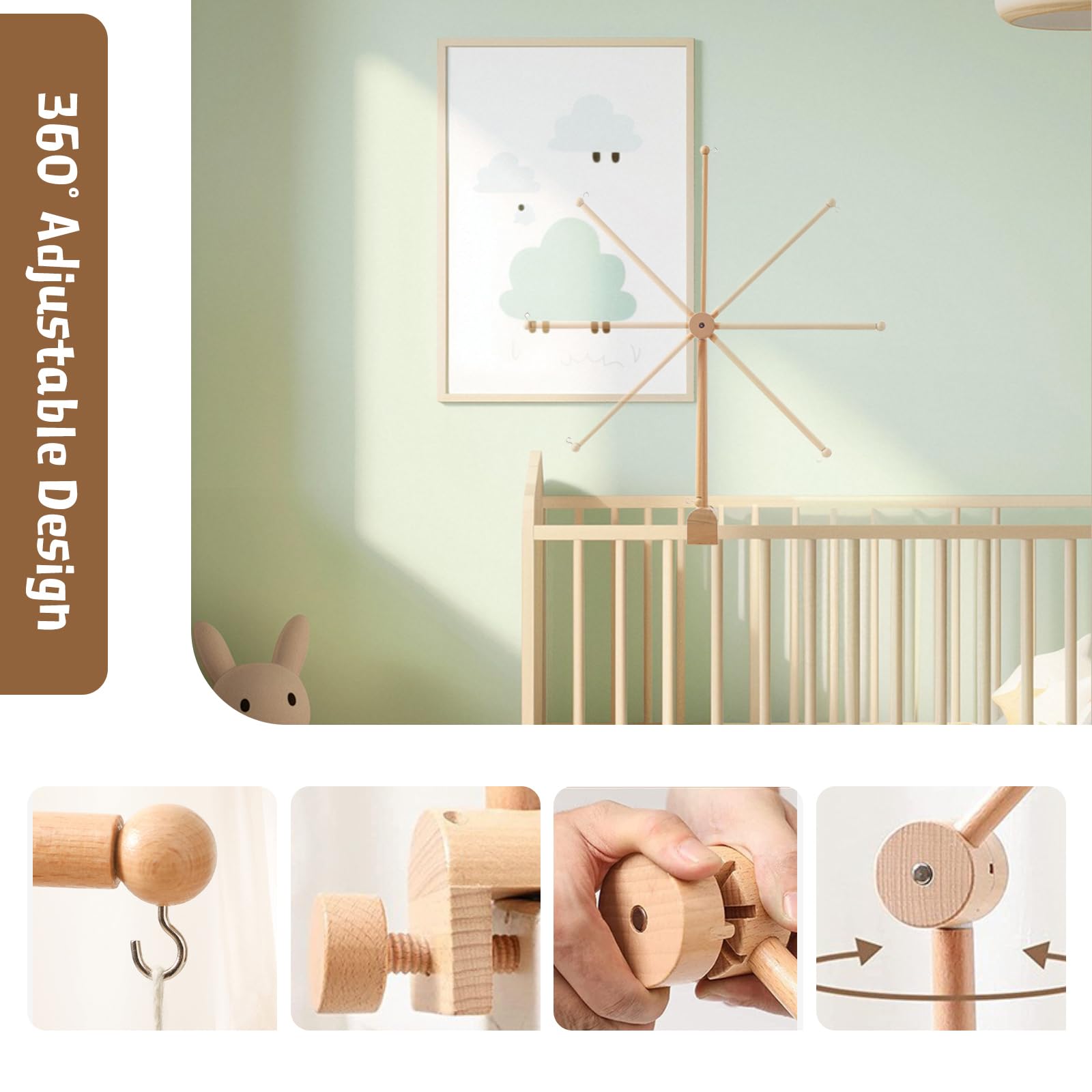 ZHIYUEJING ready-to-use crib arm eliminates assembly for quick setup.