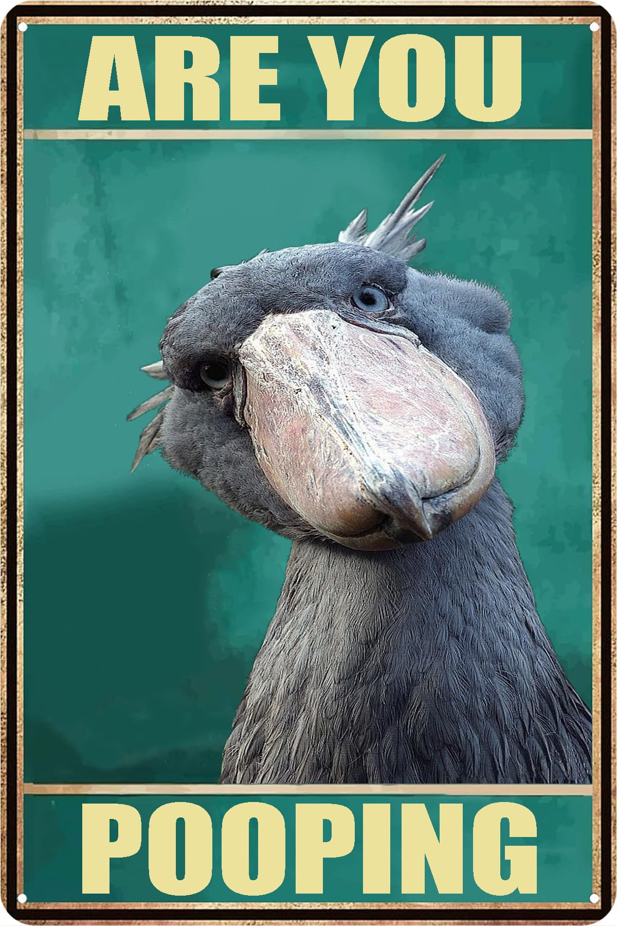 zhocers shoebill sign vintage 12x8 image showcases retro charm for living room decor.