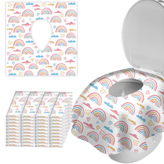 ZHOMA rainbow-pattern disposable toilet seat cover pack for travel and home.