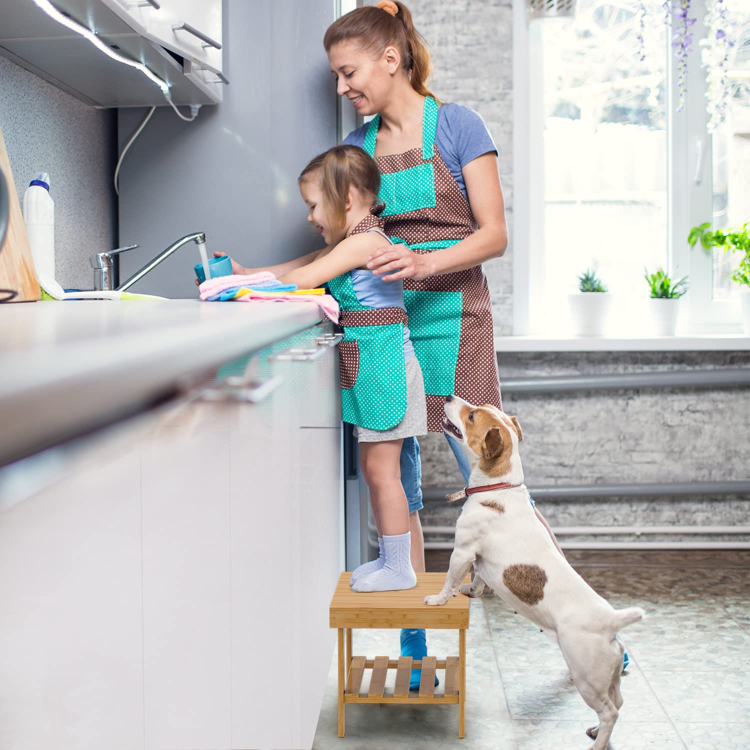 Zhuoyue wooden step stool in kitchen aids adults reaching high shelves