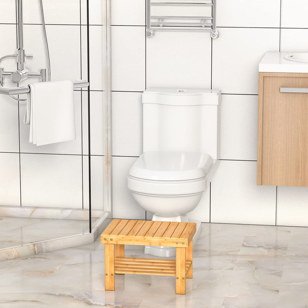 Zhuoyue wooden step stool in shower used as foot rest